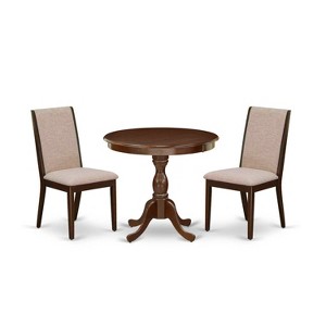 3-Piece Mahogany Finish Solid Wood Top - Round Dining Room Set with High Back - Seats 4 - 1 of 4