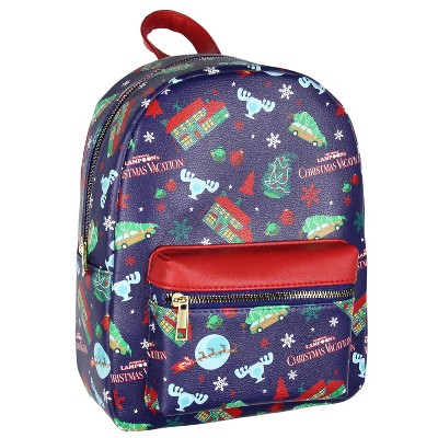 National Lampoon's Christmas Vacation Allover Pattern Faux Leather Mini Backpack Blue