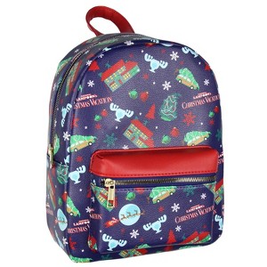 National Lampoon's Christmas Vacation Allover Pattern Faux Leather Mini Backpack Blue - 1 of 4