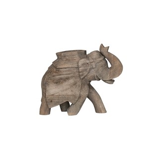 Storied Home 7 Inches Hand-Carved Mango Wood Elephant Figurine Decor, Sandwashed Finish - 1 of 3