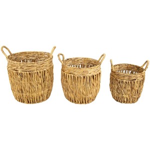 Northlight Set of 3 Textured Woven Water Hyacinth Rustic Storage Baskets with Handles 15.75" - 1 of 4