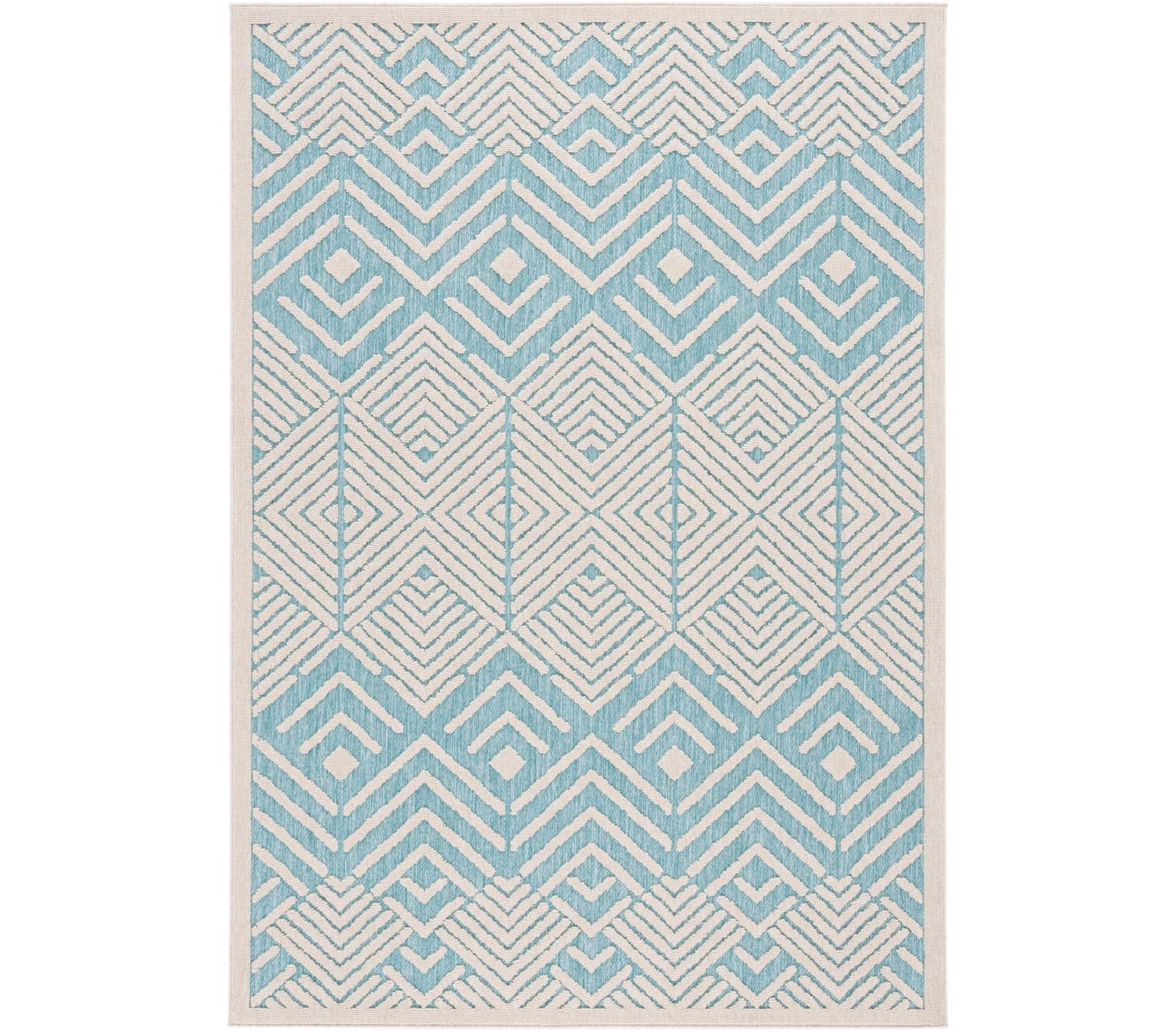 Milos MLO104 Power Loomed Indoor/Outdoor Area Rug - Turquoise/Ivory - 5'x7'- Safavieh