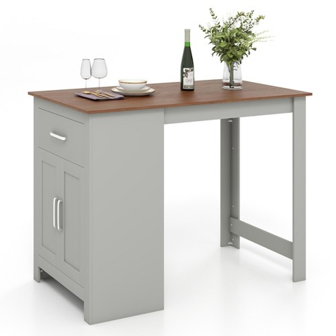 Counter height bar table with outlet storage