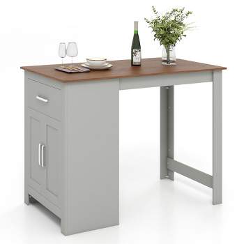 Costway Bar Table 35.5'' Counter Height Dining Table with Storage Cabinet & Drawer Black/Grey