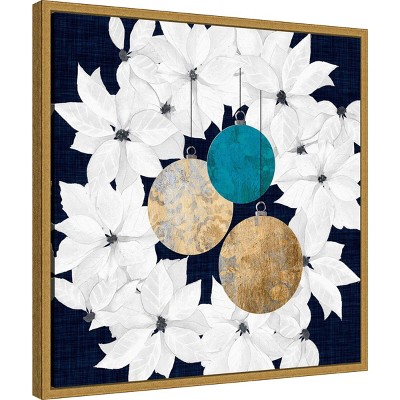 22"x22" Gold Framed Blue and White Christmas Canvas Print