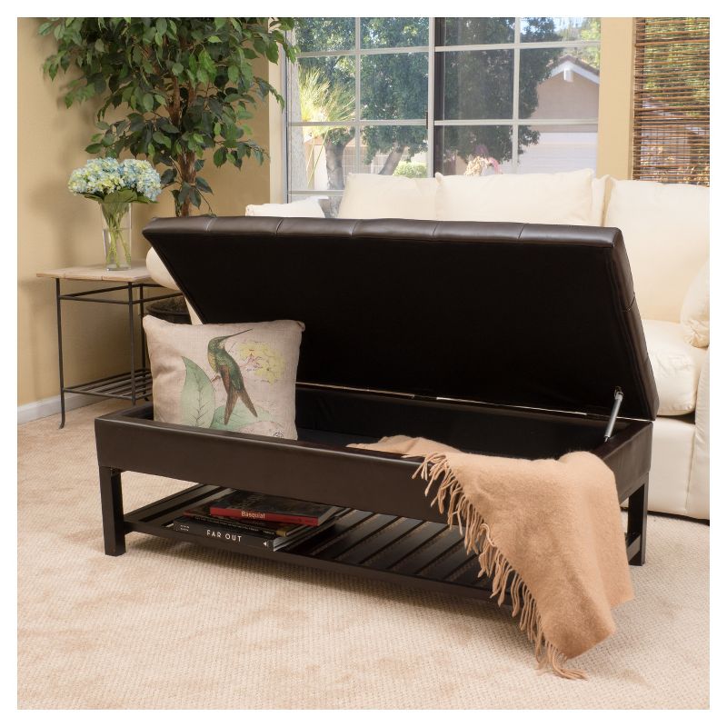 Miriam Wood Rectangle Storage Ottoman Bench with Bottom Rack - Espresso - Christopher Knight Home, 4 of 7