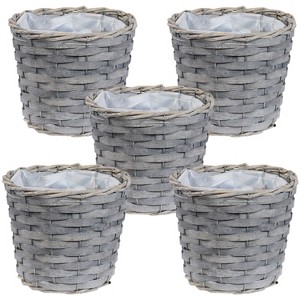 Sunnydaze Indoor Poplar Wicker Planters with Plastic Liners - Gray - Set of 5 - 1 of 4