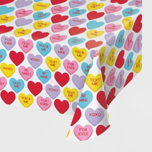 3ct Candy Hearts Valentine's Day Plastic Tablecloths - 1 of 2