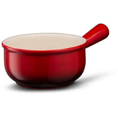 Red Ceramic French Onion Soup Crocks with Handles, Set of 4
