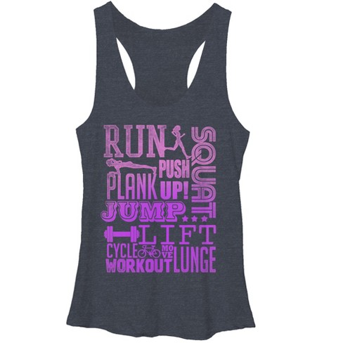 Women's Chin Up Run Squat Jump Workout Racerback Tank Top - Navy Blue ...