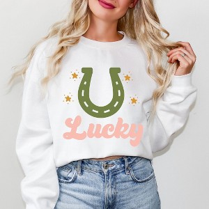 Simply Sage Market Women's Graphic Sweatshirt Lucky Horse Shoe - 1 of 4