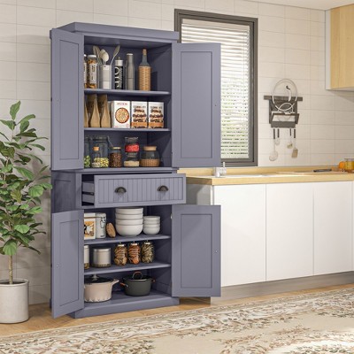 DOMETOUR 72" Kitchen Pantry Cabinet Freestanding Tall Storage Cabinet with 4 Doors, Drawer and 3 Adjustable Shelves for Dining Room