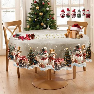 Christmas Tablecloth, Winter Snowman Christmas House Christmas Trees Tablecloth Washable Tablecloth for Party Picnic Dinner Decor - 1 of 4