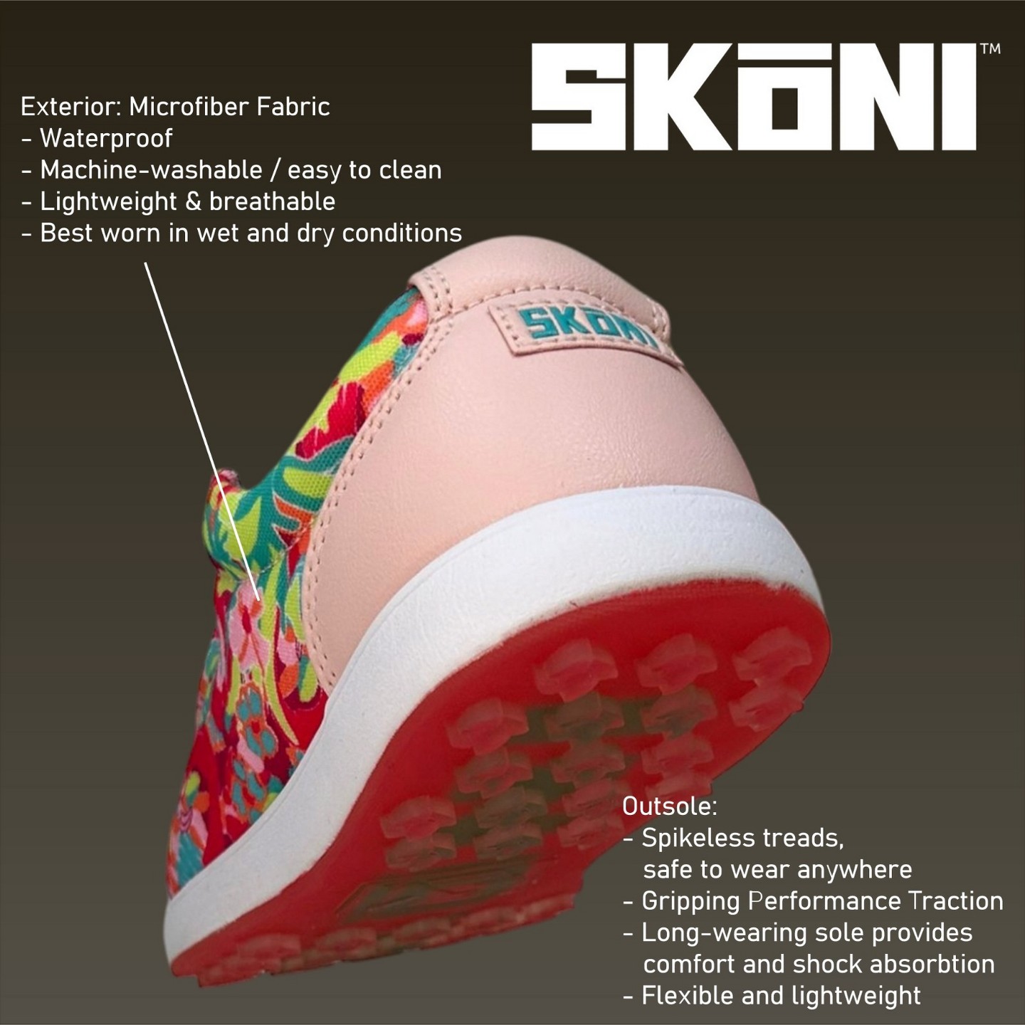 Женские кроссовки SKONI G2 Spikeless Slip On Waterproof Golf Shoe (Pink Floral), цвет: Розовый — фото 6
