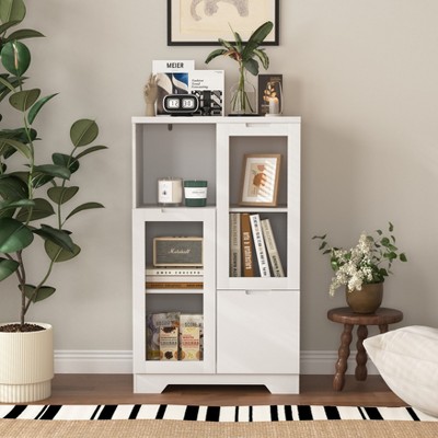 VYNXARIA Elegant MDF Storage Cabinet with Glass Doors and Adjustable Shelves