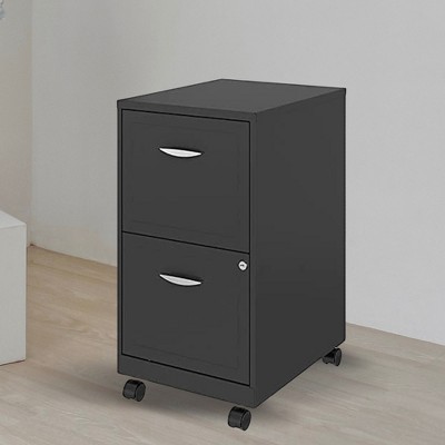 Black 2-Drawer Mobile Metal File Cabinet with Lock