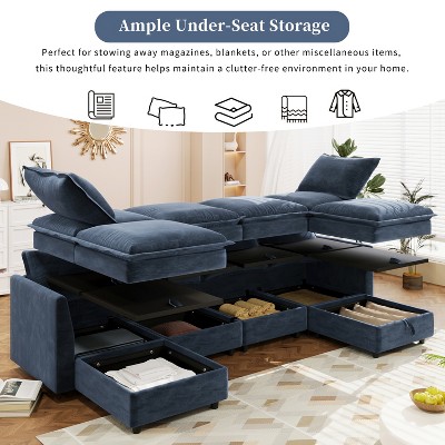 Christopher Knight Home Hars 126" Modular Sectional Sofa with Double Layer Seat Cushions and Storage