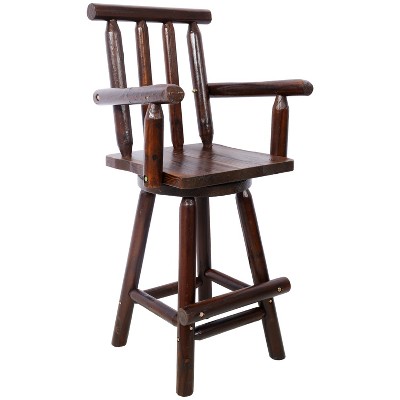 PDTEND Rustic Fir Wood ConstructionBar Stool with Footrest and Wide Armrest, Tall Bistro Chair in Brown