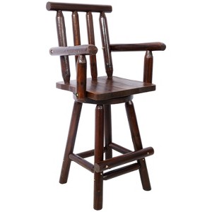 PDTEND Rustic Fir Wood ConstructionBar Stool with Footrest and Wide Armrest, Tall Bistro Chair in Brown - 1 of 4