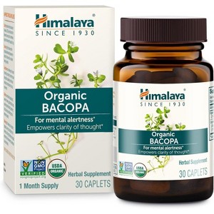 Himalaya Organic Bacopa Monnieri Nootropic Herbal Supplement, USDA Certified Organic, Non-GMO, 750 mg, 30 Plant-Based Caplets, 30 Day Supply - 1 of 4