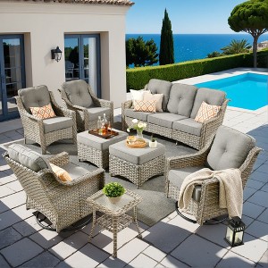 XIZZI OUTDOOR SWIVEL ROCKER SETS: 3-PC Rocker + Modular Sofa & Fire Pit Options - All-Weather Fabric, 8 Color Choices for Patio, Garden, Poolside - 1 of 4