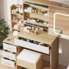 Vanity Desk with Mirror, Makeup Vanity Desk with Sliding Lighted Mirror, Power Outlet, Dressing Table with 4 Drawers, Storage Shelves & Stool - 2 of 4