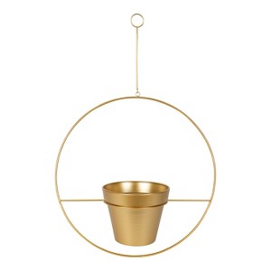 Kate and Laurel Opyd Round Metal Hanging Planter, 19.5" Diameter, Gold - 1 of 4