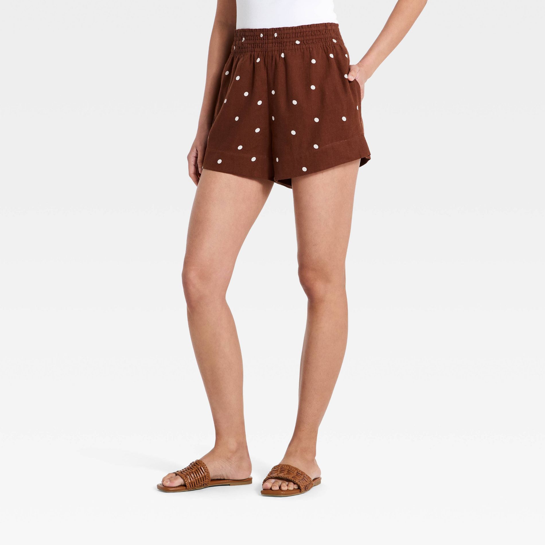 Women's Linen Pull-On Shorts - A New Day™ Brown M