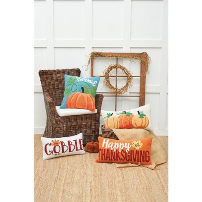 Autumn Pumpkin Trio Hooked Throw Pillow