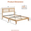 Rattan Bed Frame Full Size/Queen Size Boho Bed Frame w/Natural Rattan Headboard, Full Size Bed w/ Lights, Wooden Support Legs and Slats - 3 of 4