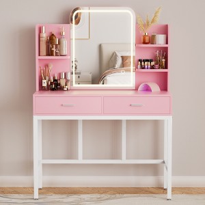 Besiost Makeup Vanity with Mirror and Lights, Vanity Table with Drawers - 1 of 4