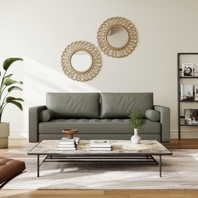 70" Gray Faux Leather Tufted Sofa with Track Arms