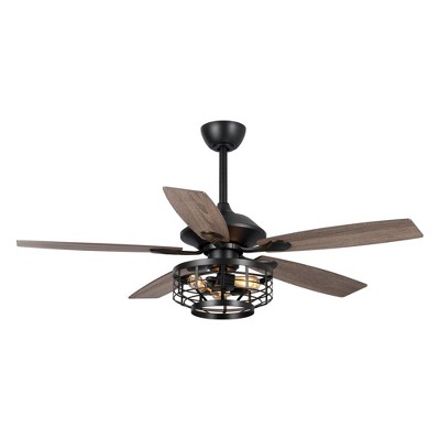 Parrot Uncle 52" Modern Black Ceiling Fan with Lights and Remote Control for Living Room Dining Room