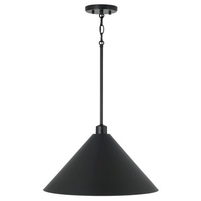 Matte Black Metal Cone Pendant Light with White Interior