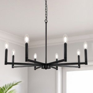 YANSUN 8-Light Black Farmhouse Chandelier with Candle Design for Dining Room, Kitchen Island, or Foyer - 1 of 1