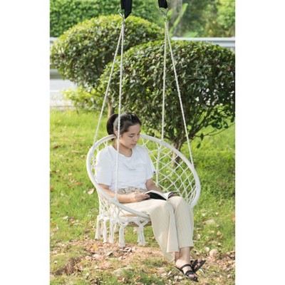 Round Off-White Cotton Rope Macrame Hanging Chair