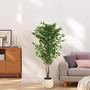 KTMBDW Ficus Artificial Trees with 2 Natural Curved Trunks, Tall Lush Faux Tree, Green Lifelike Fake Ficus Tree for Home Decor Indoor - 1 of 4