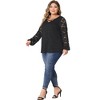 Agnes Orinda Women's Plus Size V Neck Lace Sheer Layer Long Sleeve Cross Strap Blouses - 3 of 4
