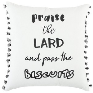 20"x20" Oversize Biscuits Poly Filled Square Throw Pillow - Rizzy Home: Embroidered, Tassel Poms, Indoor Use - 1 of 4