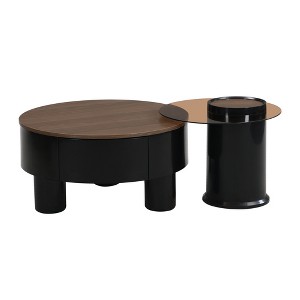 Maliang Round Nesting Coffee Table Set of 2, Coffee Table with Storage Drawer, Plastic, Large 27.56'', Small 19.69'' - 1 of 4