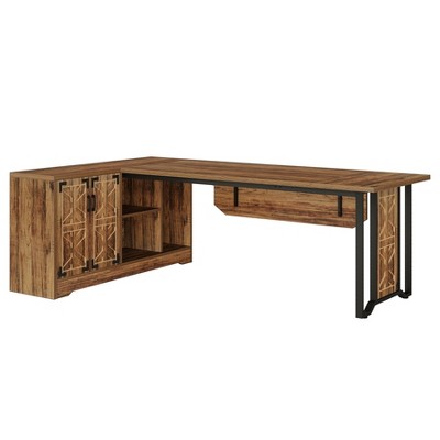 Tribesigns 78-Inch L-Shaped Office Desk with Double-Door Storage Cabinet for Home Office