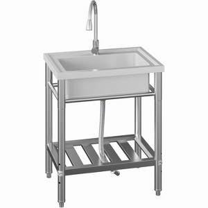Stainless Steel Freestanding Utility Sink with Hot/Cold Pull-Out Faucet, Single-Bowl Prep Sink for Kitchen, Bar, Garage, Backyard, Laundry - 1 of 4