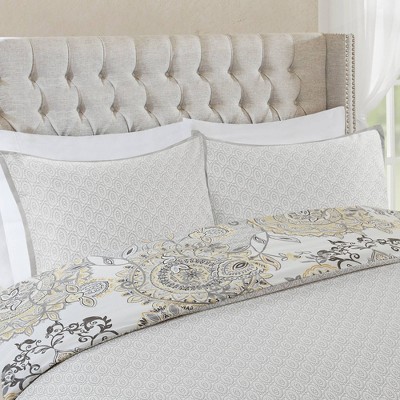 King/Cal King Yellow Cotton Floral Reversible Duvet Set