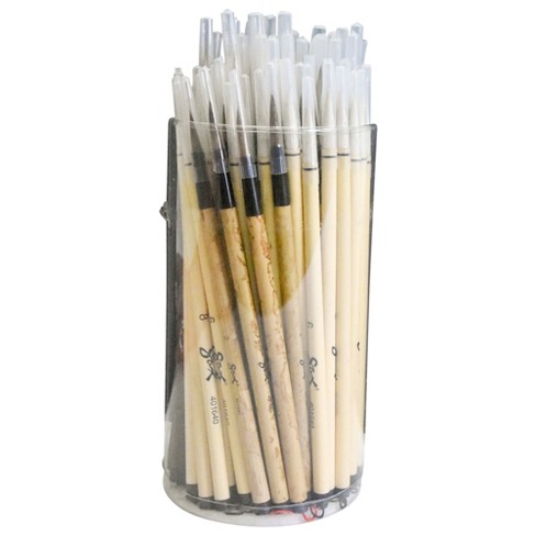 Sax White Bristle Paint Brushes With Short Wooden Handles, Flat And Round  Assorted Sizes, Set Of 24 : Target