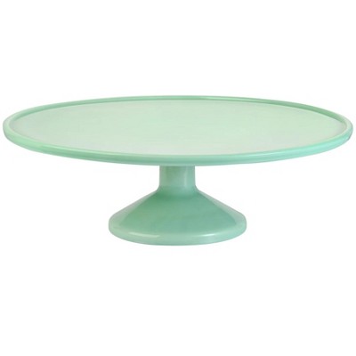 Slickblue Classic Jade Green Glass Cake Stand - 12.9" Diameter, Serving Plate