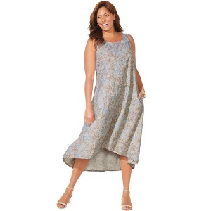 Catherines Women's Plus Size A-line Linen Blend High-low Dress - 4x ...