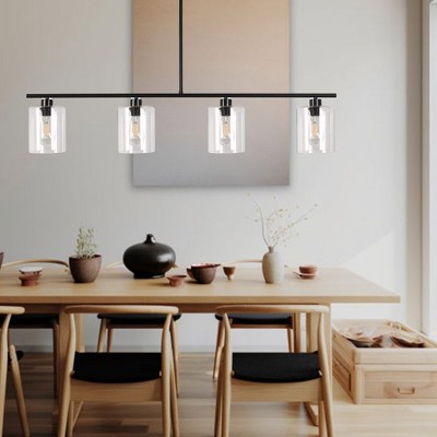 DORESshop Modern 3/4 Light Gold Kitchen Island Pendant Light , Retro Industrial Linear  Ceiling Lights with Clear Glass Shade for Kitchen