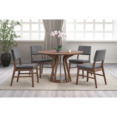 GDFStudio Beckstrom 5-Piece Wood Round Dining Table Set with 4 Upholstered Corduroy Chairs