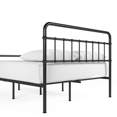 Florence Black Metal Queen Platform Bed Frame with Spindle Headboard