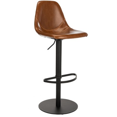 Cognac and Black Adjustable Swivel Bar Stool with Faux Leather